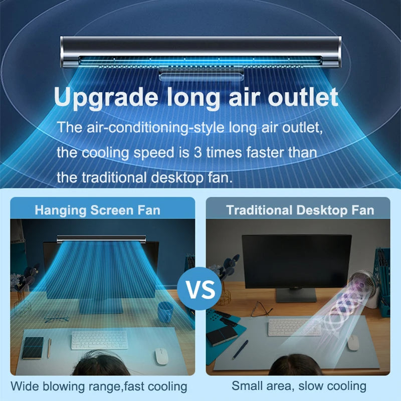 USB Bladeless Desktop Fan - Monitor-Mountable Air Cooler
